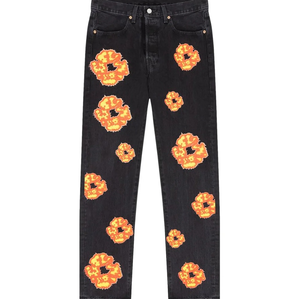 Denim Tears x Levi’s Black Jeans with Orange Floral Print